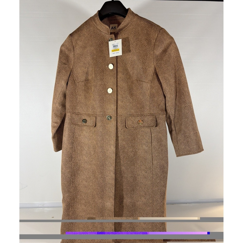 Anne Klein AK Women's Textured Faux Snakeskin Coat Med Mandarin Collar NWT $159